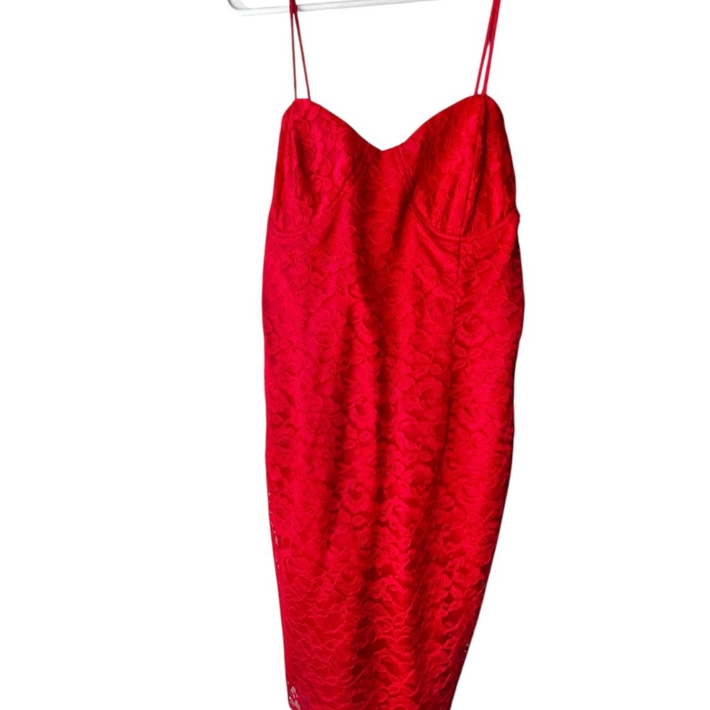 Jessica McClintock Gunne Sax women’s Size 13/ 14 Red Lace Dress Lace Up Back - Picture 11 of 16